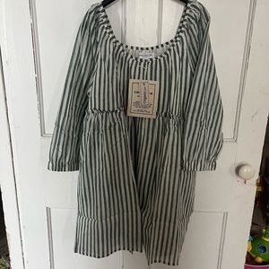 NWOT Emerson Fry India Collection Jasmine Moss Green and White Stripe Mini Dress